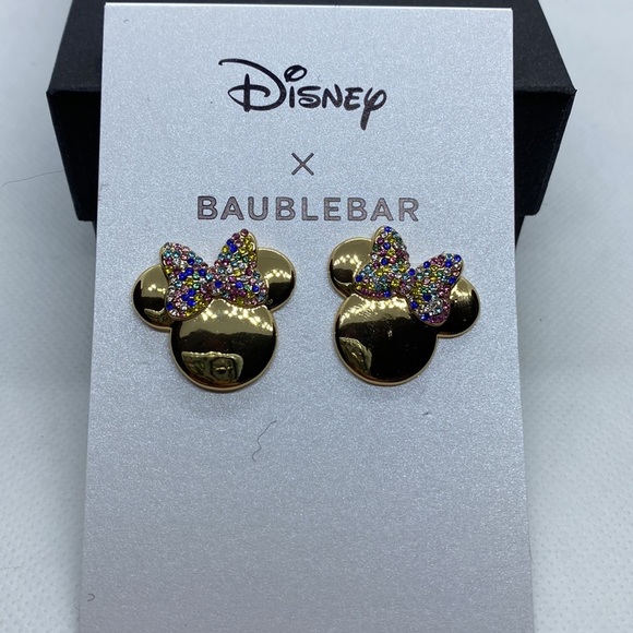 Disney X Baublebar Gold Rainbow Rhinestone Minnie Mouse Earrings - Picture 2 of 7